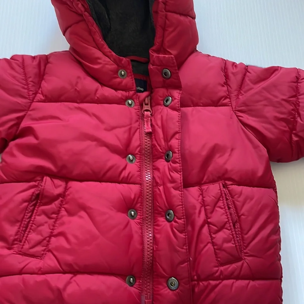 Baby Gap brick red & gray puffer jacket with attached hood.  Size 6-12 months